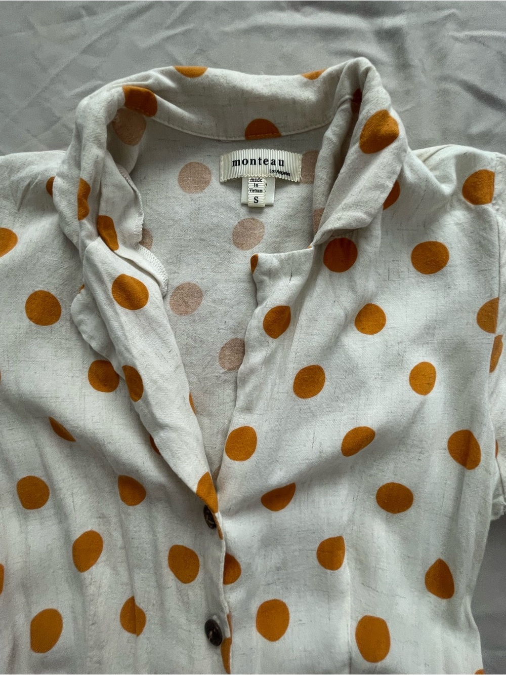 Monteau White Dress with Mustard Polka Dots - Picture 4 of 4